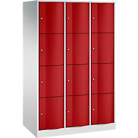 C und P C+P Resisto lockerkast, 3 vakken, 12 vakken, B 1148 x D 640 x H 1950 mm, lichtgrijs/ruinrood