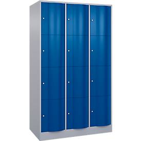 C und P C+P Resisto lockerkast, 3 vakken, 12 vakken, B 1148 x D 640 x H 1950 mm, blank aluminium/ gentiaanblauw