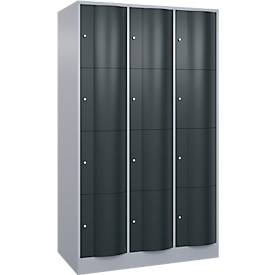 C und P C+P Resisto lockerkast, 3 vakken, 12 vakken, B 1148 x D 640 x H 1950 mm, blank aluminium/antracietgrijs