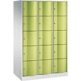 C und P C+P Resisto lockerkast, 3 vakken, 15 vakken, B 1148 x D 640 x H 1950 mm, lichtgrijs/kleedgroen