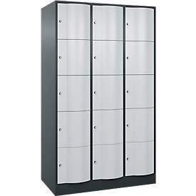 C und P C+P Resisto lockerkast, 3 vakken, 15 vakken, B 1148 x D 640 x H 1950 mm, antracietgrijs/lichtgrijs