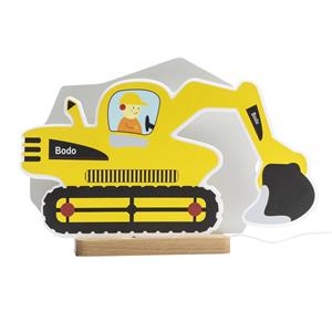 Elobra LED tafellamp graafmachine, geel, 20 cm, dimbaar, hout/acryl