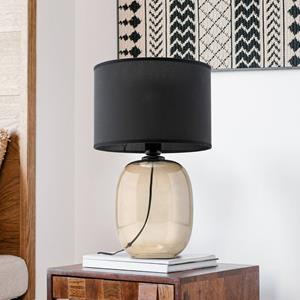 TK Lighting Melody tafellamp, hoogte 48 cm, bruin glas, zwart textiel
