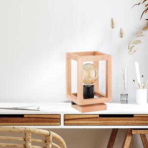 Alfa Pako tafellamp, kooivorm, kubus, hout, 16 x 16 x 25 cm