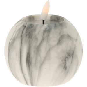 Home & Styling LED kaars/bolkaars - rond - wit/grijs - marmer - D10 x H7,5 cm -