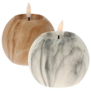 Excellent Houseware LED kaarsen/bolkaarsen - 2x st - rond - bruin en wit - marmer - D10 x H7,5 cm -