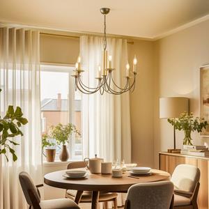 Lucea Kroonluchter Dofa, antiek messing/zwart 6-lamps