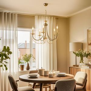 Lucea Kroonluchter Ferra, antiek messing, 5-lamps