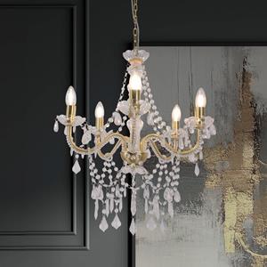 Naeve Leuchten Näve Cecilia kroonluchter, goud, ijzer/acryl, Ø 52 cm, 5-lamps.