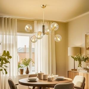 Lucea Kroonluchter Santon, chroom/transparant, 6-lamps