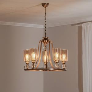 Avonni Kroonluchter Jadina, goud antiek, 5-lamps, Ø 62 cm metaal/glas