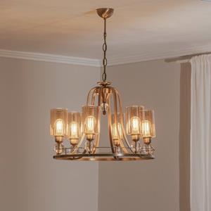 Avonni Kroonluchter Jadina, goud antiek, 6-lamps, Ø 62 cm metaal/glas