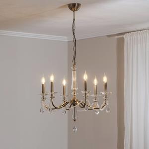 Lucea Kroonluchter Adone, 6-lamps, messing, Ø 70 cm, kristalglas