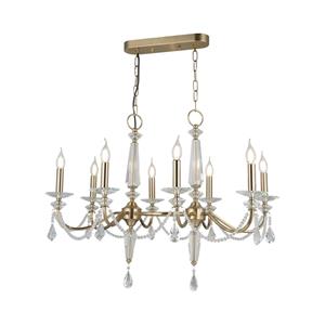 Lucea Kroonluchter Adone, lineair, 8-lamps, messing, kristalglas
