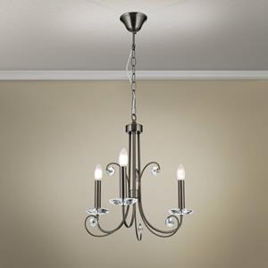 Orion Kroonluchter Ariane, nikkelkleurig, Ø 50 cm, kristal, 3-lamps.