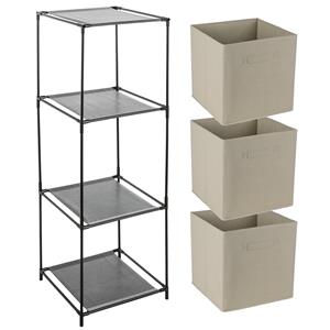 Merkloos Opbergrek 3-laags - metaal - kunststof - zwart - x cm - incl. 3 opbergmanden beige -