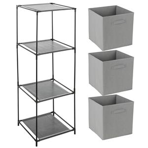 Merkloos Opbergrek 3-laags - metaal - kunststof - zwart - x cm - incl. 3 opbergmanden grijs -