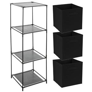 Merkloos Opbergrek 3-laags - metaal - kunststof - zwart - x cm - incl. 3 opbergmanden zwart -