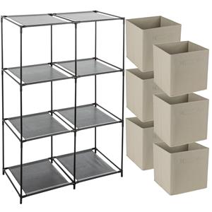 Merkloos Opbergrek 3-laags - metaal - kunststof - zwart - 68 x cm - incl. 6 opbergmanden beige -