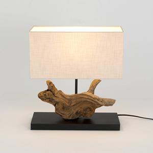 Holländer Lipari tafellamp, houtkleurig/beige, hoogte 41 cm, linnen