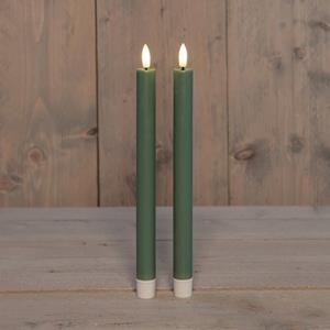 Anna's Collection Led dinerkaarsen - 2x st - jade groen - 25 cm - 3D vlam - warm wit licht -