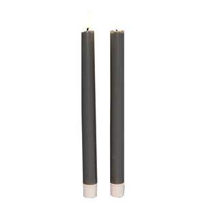 Anna's Collection Led dinerkaarsen - 2x st - taupe grijs - 25 cm - 3D vlam - warm wit licht -