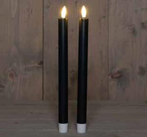 Anna's Collection Led dinerkaarsen - 2x st - zwart - 25 cm - 3D vlam - warm zwart licht -