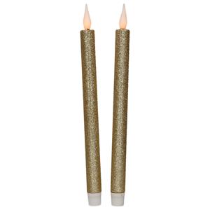 Feeric lights & Christmas Kaarsen set van 2x stuks Led dinerkaarsen goud glitter 28 cm -