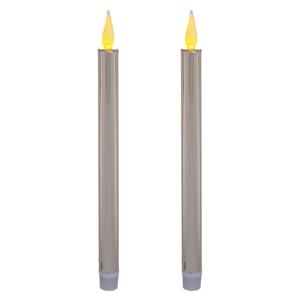 Feeric lights & Christmas LED dinerkaarsen - 2x stuks - zilver - glans - H28 cm -