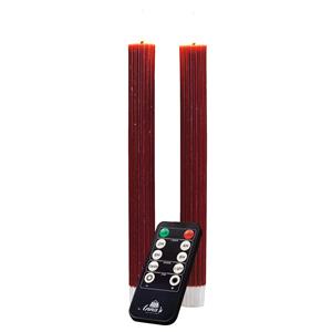 Anna's Collection LED dinerkaarsen - 2x st - bordeaux rood - ribbel - 23 cm - met afstandsbediening -