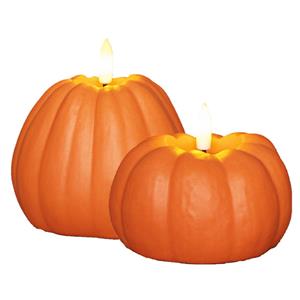 Anna's Collection LED kaarsen - pompoenen - 2x st - oranje - D6 x H10 en D8,5 x H11 cm - met timer -