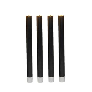 Anna's Collection Led dinerkaarsen - 4x - zwart - 24 cm - 3D lont - warm wit licht -