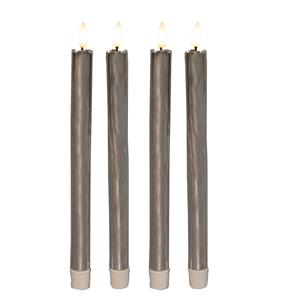 Anna's Collection LED dinerkaarsen - 4x st - zilver glimmend - 25 cm - met timer - 3D vlam -