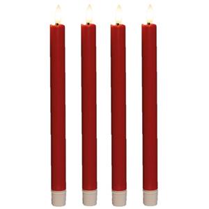 Anna's Collection Led dinerkaarsen - 4x st - rood - 25 cm - 3D vlam - warm wit licht -