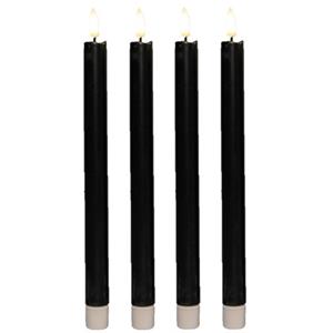 Anna's Collection Led dinerkaarsen - 4x st - zwart - 25 cm - 3D vlam - warm zwart licht -