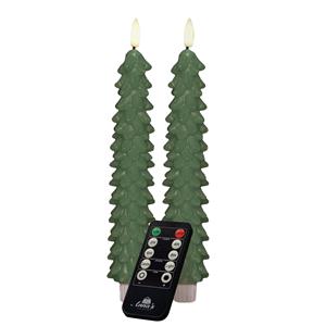Anna's Collection LED kerstboom dinerkaarsen - 2x st - groen - 23 cm - met afstandsbediening -