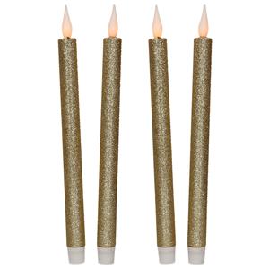 Feeric lights & Christmas Kaarsen set van 4x stuks Led dinerkaarsen goud glitter 28 cm -