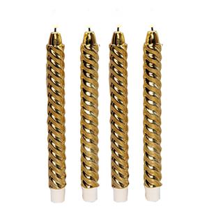 Anna's Collection LED dinerkaarsen - 4x st - goud - glimmend - 25 cm - swirl - 3D vlam - timer functie -