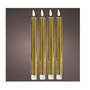 Lumineo Led dinerkaarsen - 4x st - goud - 24,5 cm - warm wit -