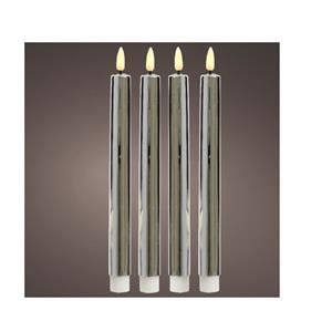 Lumineo Led dinerkaarsen - 4x st - zilver - 24,5 cm - warm wit -