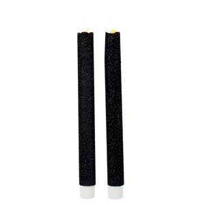Merkloos Kaarsen set van 8x stuks Led dinerkaarsen glitter zwart 25,5 cm -