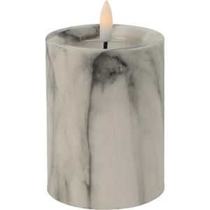 Home & Styling LED kaars/stompkaars - wit/grijs marmer look - D7,5 x H10 cm -