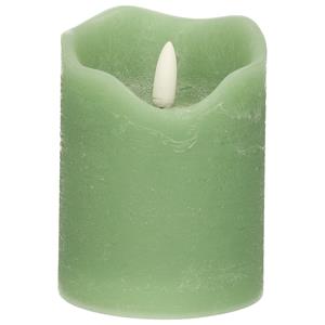 Stern fabrik LED kaars/stompkaars - mintgroen - D7,5 x H10 cm - timer - 3D vlam -