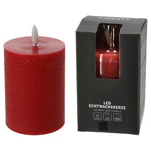 Firenze LED kaars/stompkaars - rood - D7,5 x H10 cm - flikkerend licht -