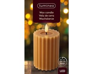 Lumineo luxe LED kaars/stompkaars - bruin ribbel - D7,5 x H12 cm - timer -
