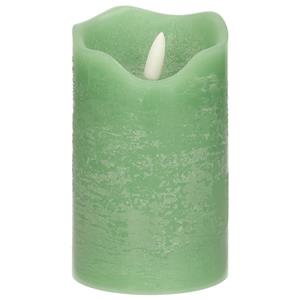 Stern fabrik LED kaars/stompkaars - mintgroen - D7,5 x H12,5 cm - timer - 3D vlam -