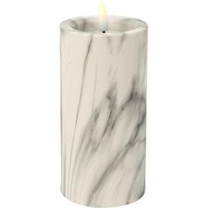 Home & Styling LED kaars/stompkaars - wit/grijs marmer look - D7,5 x H15 cm -