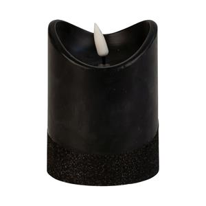 Merkloos Led wax stompkaars - zwart - H10 x D7,5 cm - warm wit licht - 3D lont -