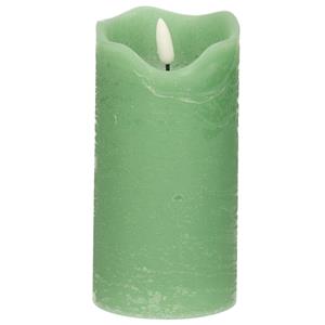 Stern fabrik LED kaars/stompkaars - mintgroen - D7,5 x H15 cm - timer - 3D vlam -