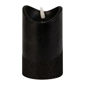 Merkloos Led wax stompkaars - zwart - H12,5 x D7,5 cm - warm wit licht - 3D lont -